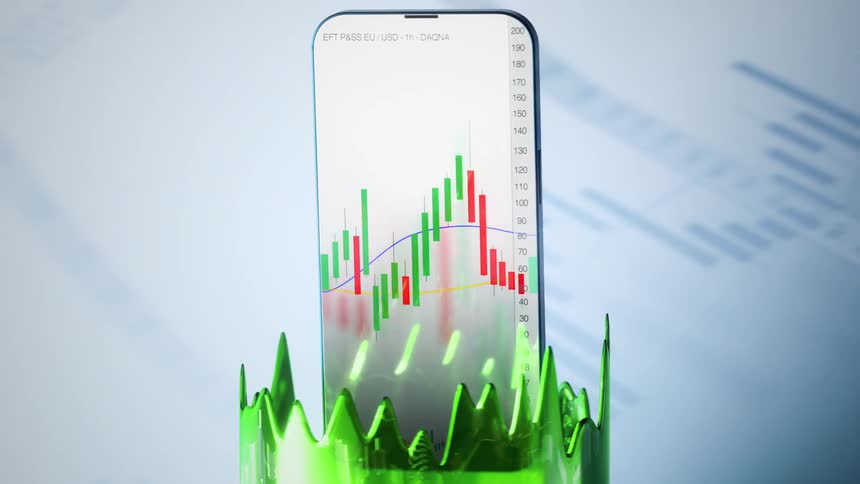 A phone floating surrounded by a shape