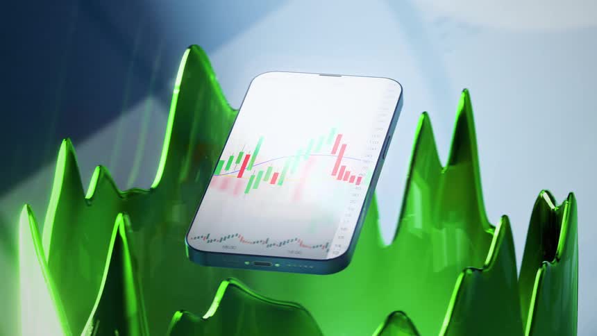 A floating phone with a graph on its screen