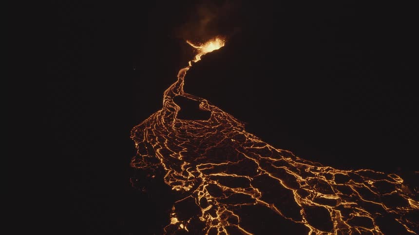 The volcano is erupting at night