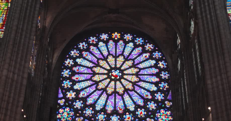 An artistic circular window of a church cathedral