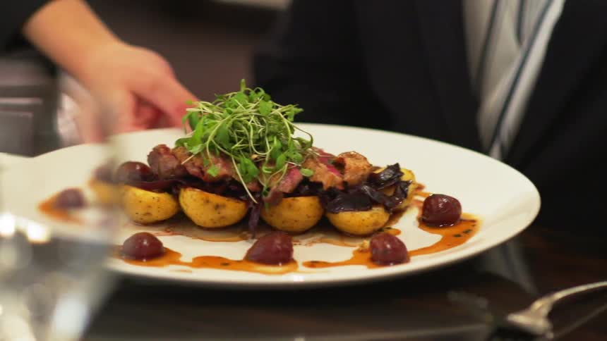 Food is placed on a table