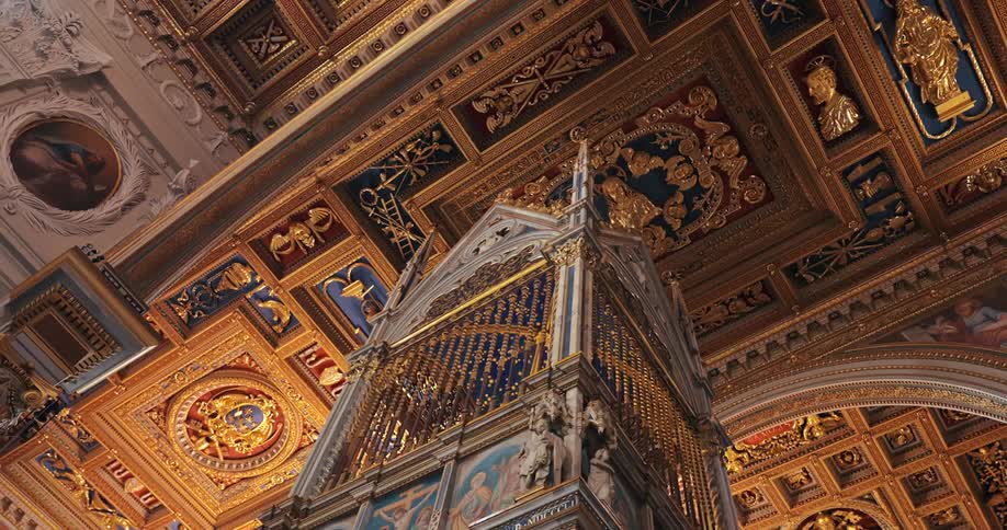 The interior ceiling design of the archbasilica of saint john lateran
