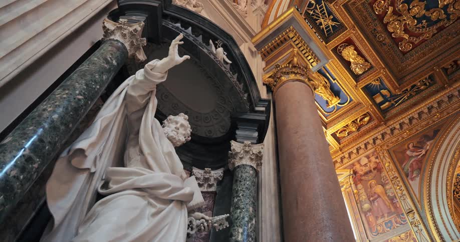 Classical statue inside an artistic medieval church