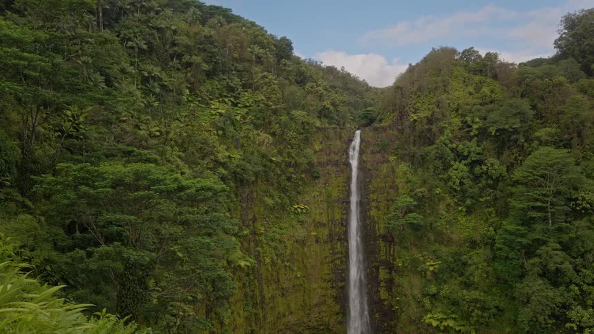 Landscape of a waterfall in a mountainous area with forests