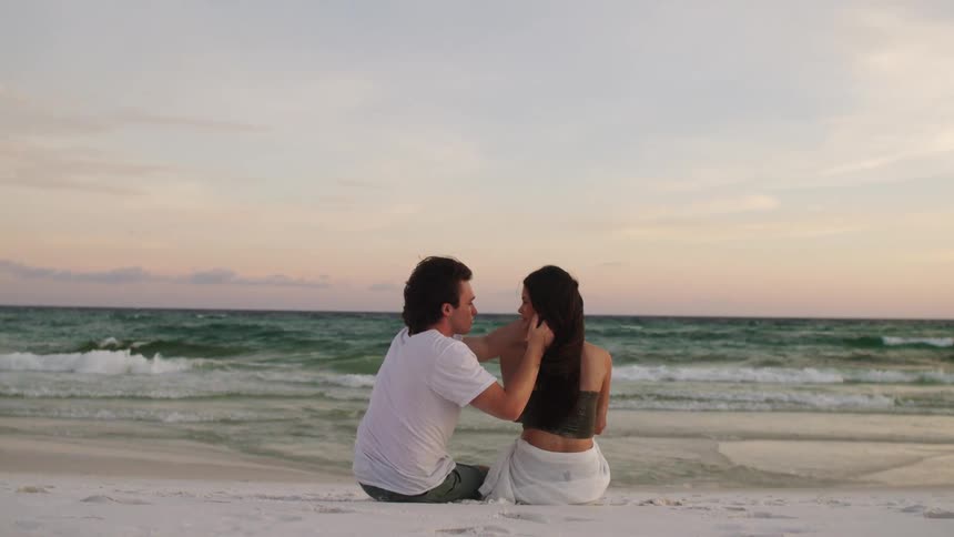 A couple sitting on the beach
