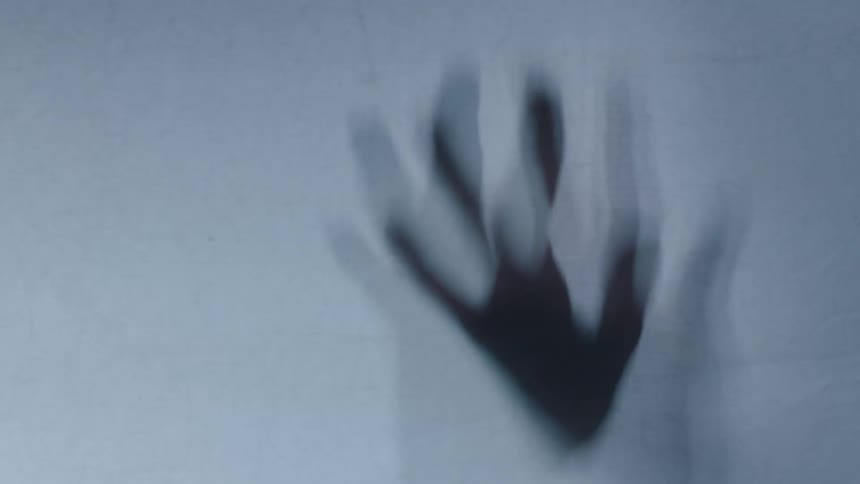 The silhouette of a human hand that is moving on a white background fishing black and white lights