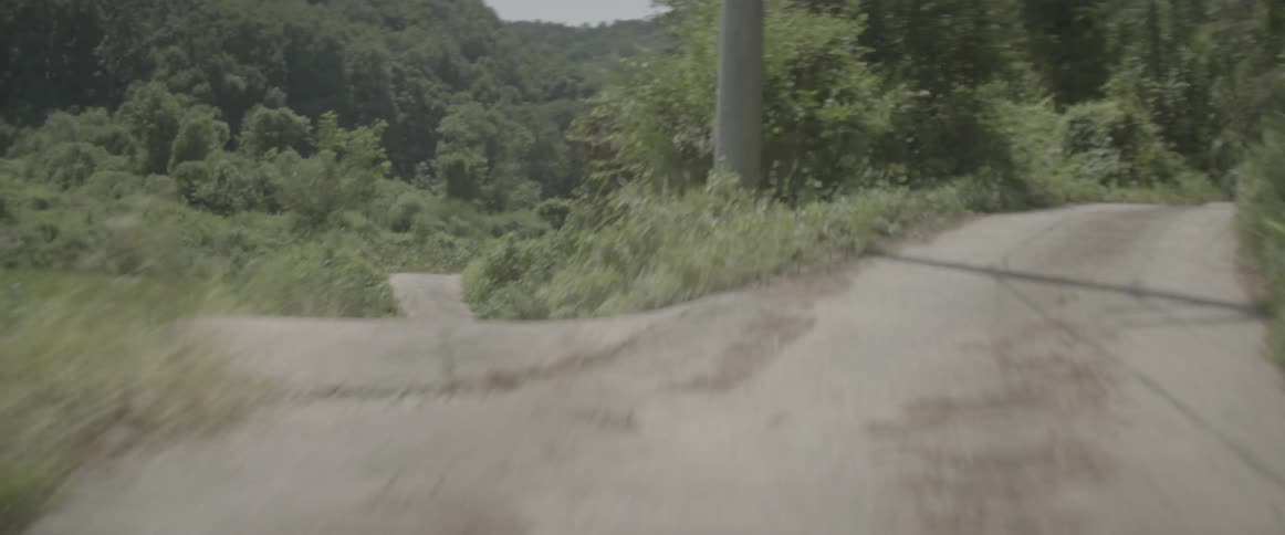 A concrete road surrounded by grass