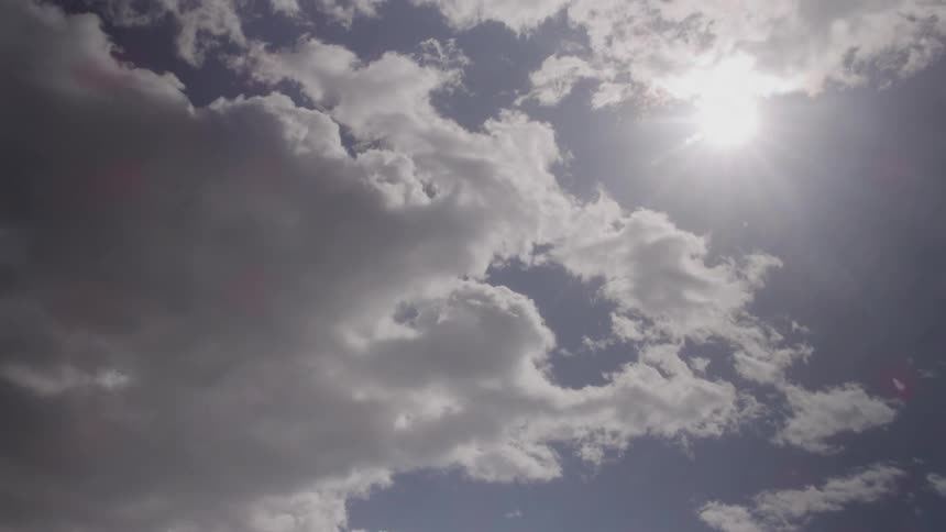 Sun shining in a sky partially covered by clouds