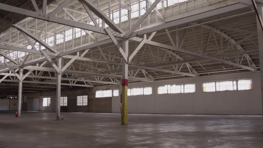 The interior of a large empty building