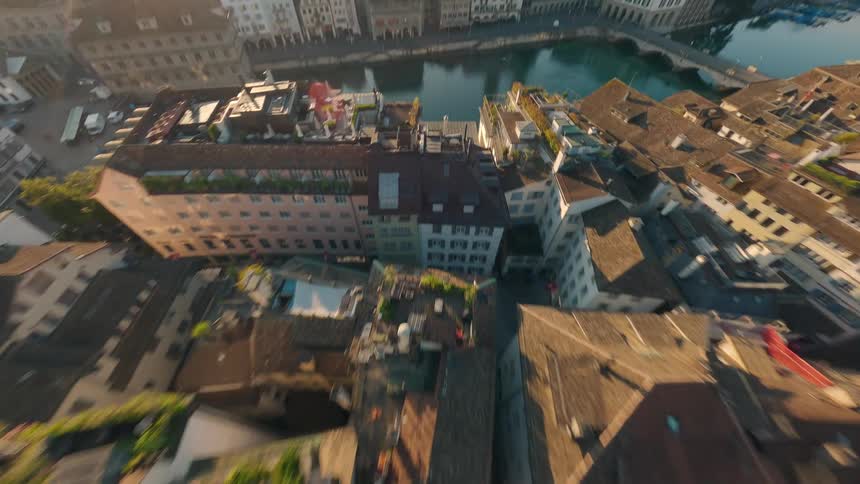 Aerial view of zurich with the limmat river and the grossmnster church in the background