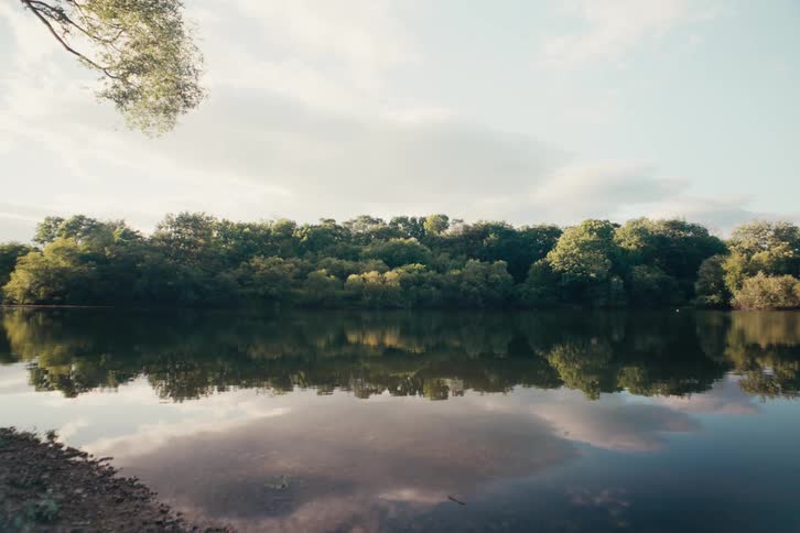 The sky is reflecting on the lake water