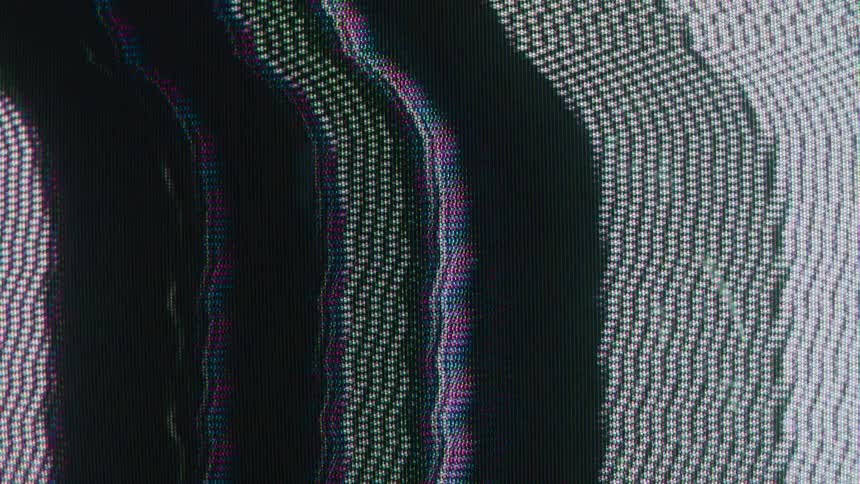 A distorted glitch pattern of static fills the screen like vintage tv signal interference