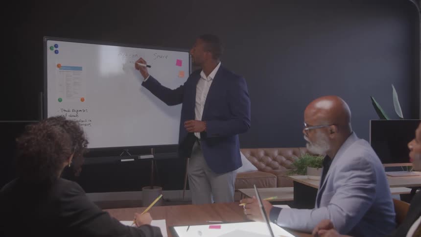A man is giving a presentation in the office