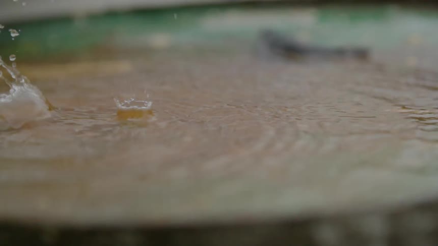 Water flows and ripples while it rains