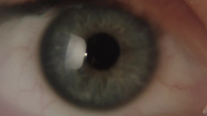 A very extreme closeup of a persons open eye and them blinking