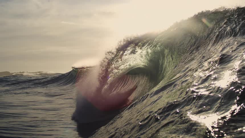 Slow motion of large wave crashing in the ocean