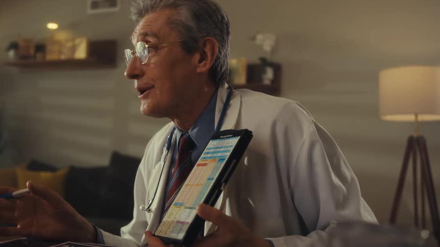 Doctor shows a tablet during an explanation in a consultation