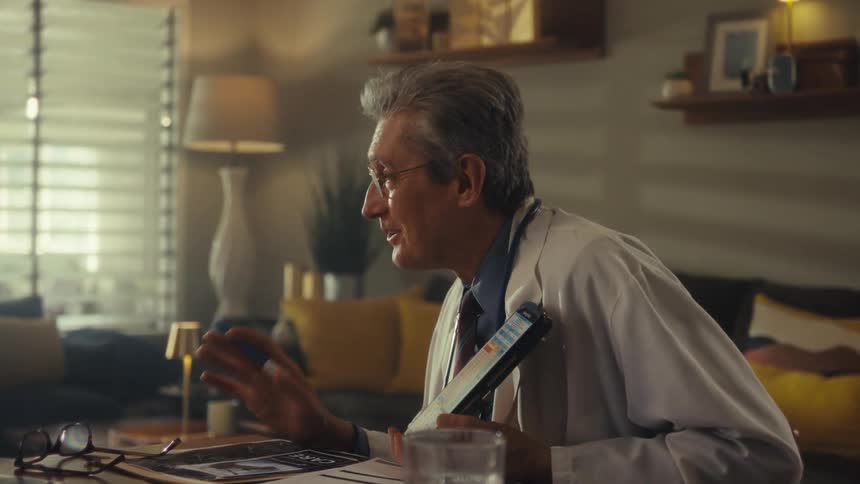 A doctor discusses a patient health during a home visit