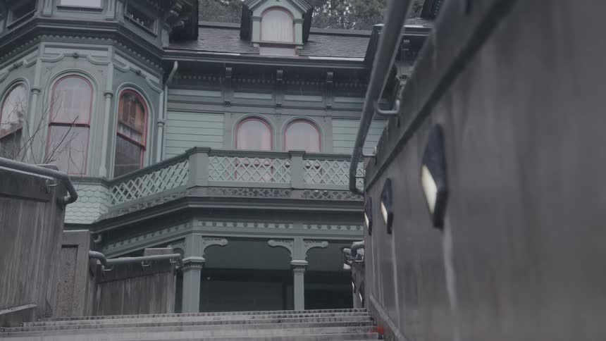 The outside of a house in the rain