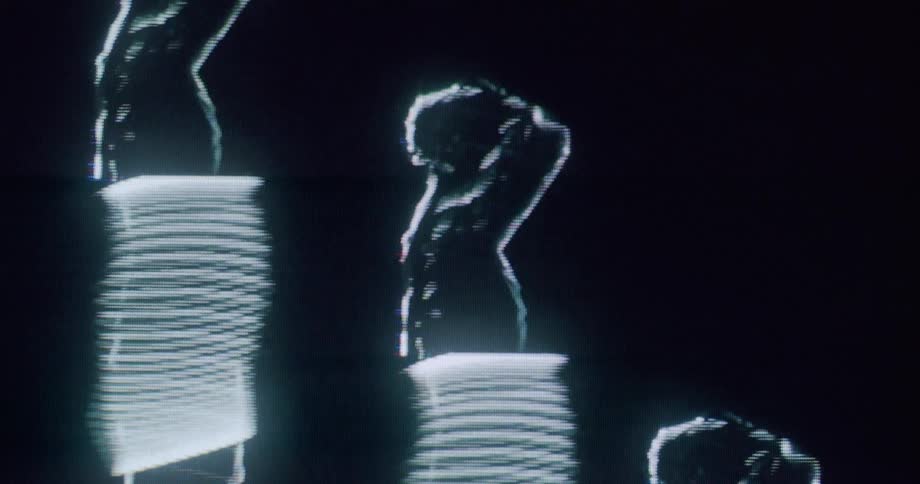Human figures in a luminous style with futuristic patterns