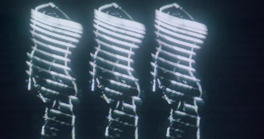 Abstract white lines create a digital textured form of a woman dancing