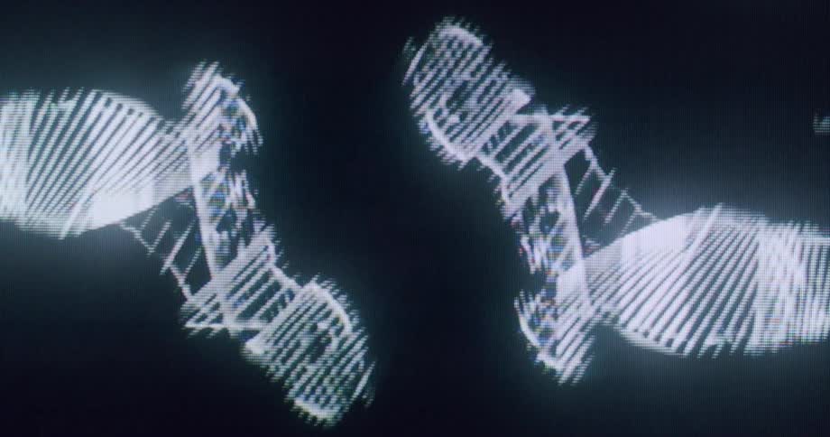 Abstract luminous shapes connected by glowing lines on a dark background