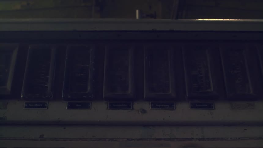 Old dusty panel with analog gauges and labels in german