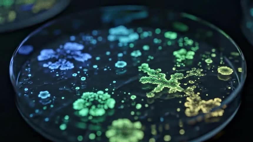 Glowing organisms grow in the petri dish