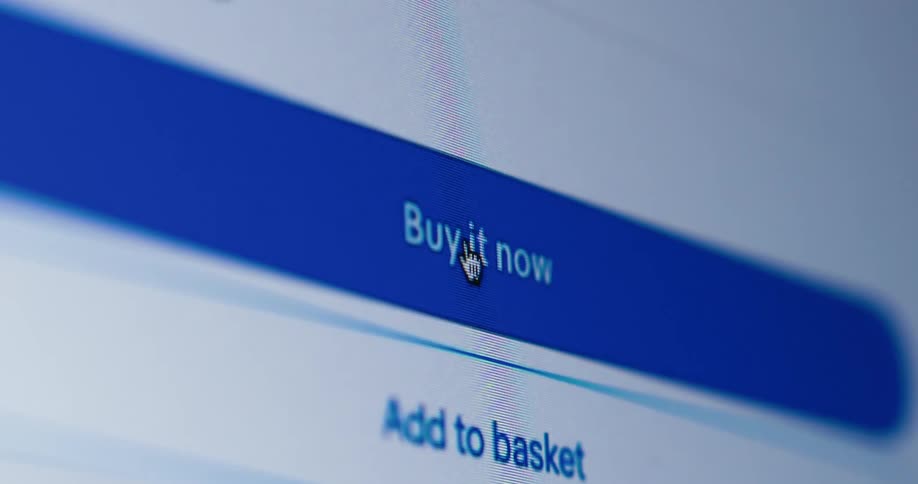 Cursor clicking on the blue online purchase button labeled buy it now