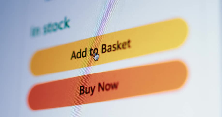 Computer screen showing cursor moving to and clicking add to basket tab