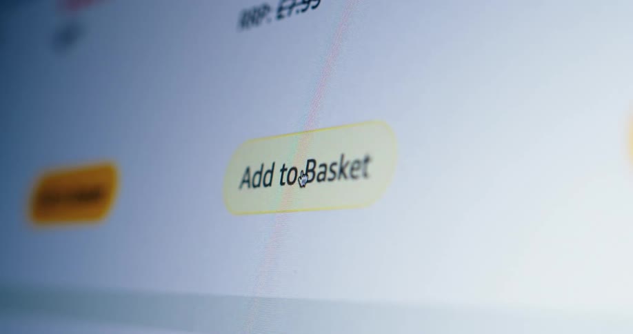 Closeup of an ecommerce page confirming added to basket