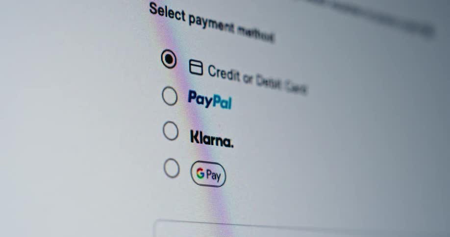 Closeup of a checkout screen showing payment options