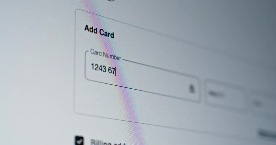Online field showing a card number being added