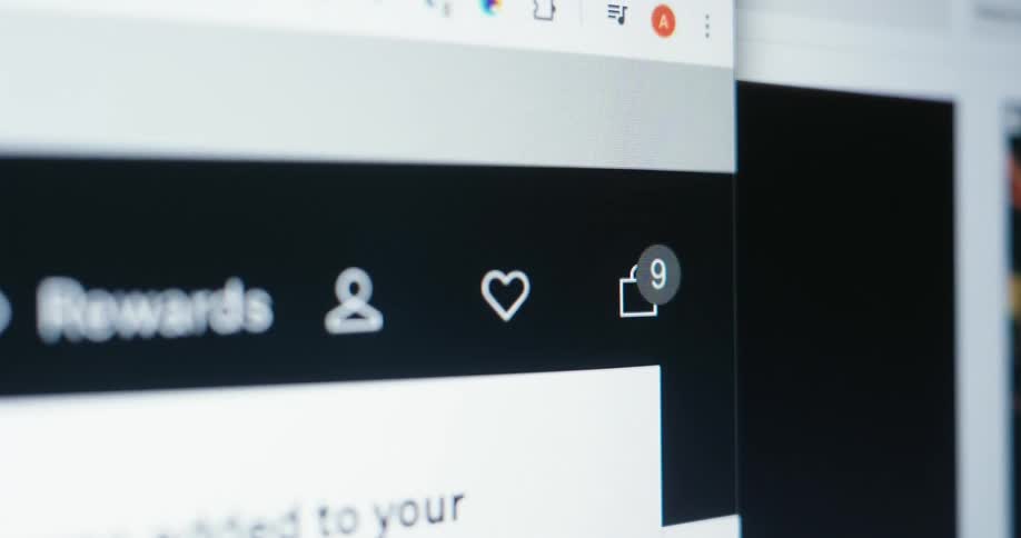 Profile favorites and cart icons with notifications increasing on shopping site