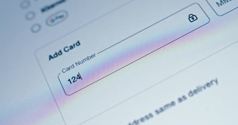 Online form field shows the beginning of a card number being typed