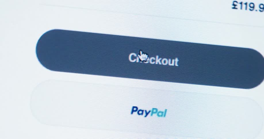 Cursor moves across the screen to land on the checkout button on a page referencing paypal