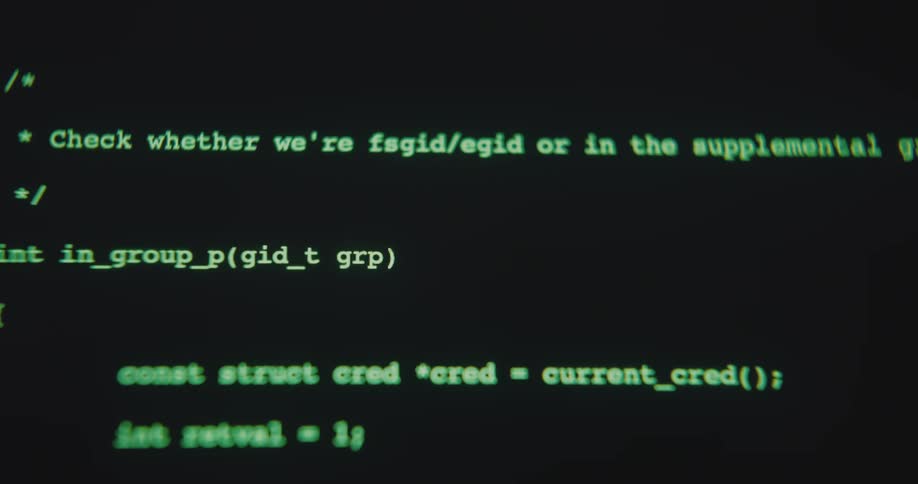 Lines of c language code displayed on a screen with a black background