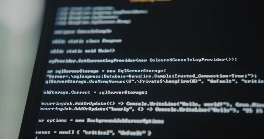 Screen displays lines of code in a programming language