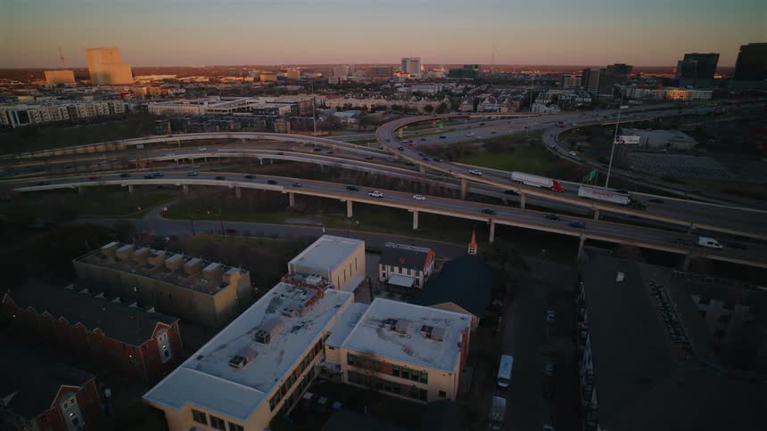 Heavy traffic is on the overpasses in the city