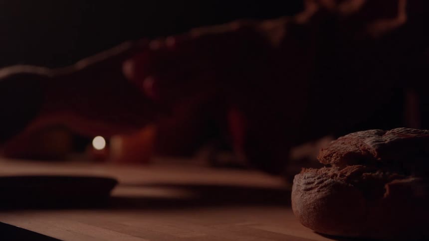 Food is served in the dark dining room