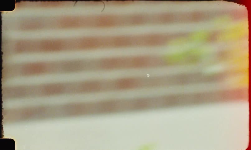 Grainy film shows a girl eating a snack while sitting along with a woman