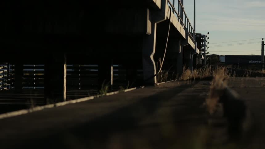 Grass blowing in the breeze next to a bridge