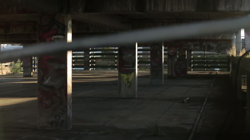 View of pillars shading a concrete platform