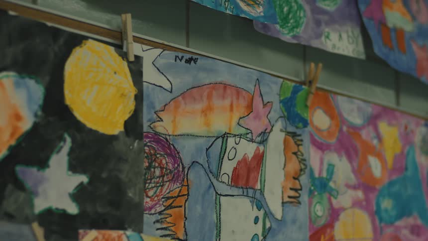 Mural with artistic drawings