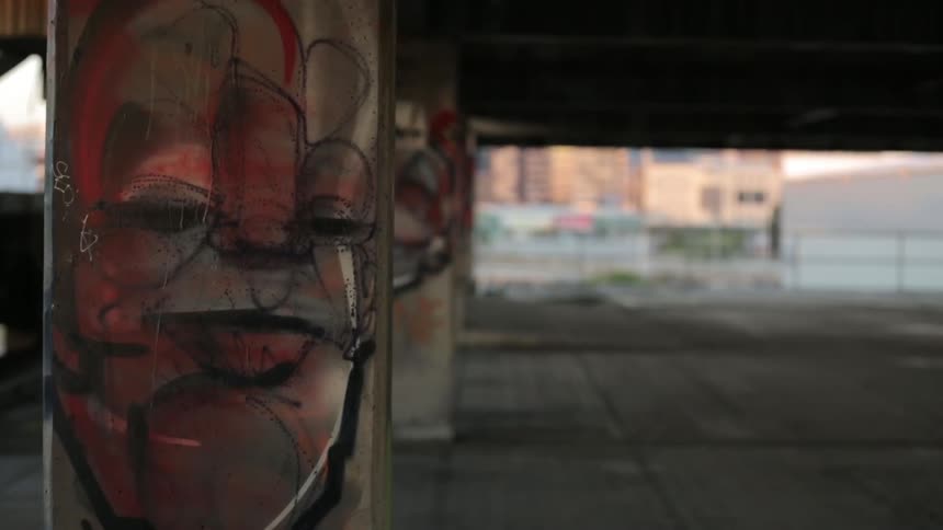 Bridge pillars are graffitied