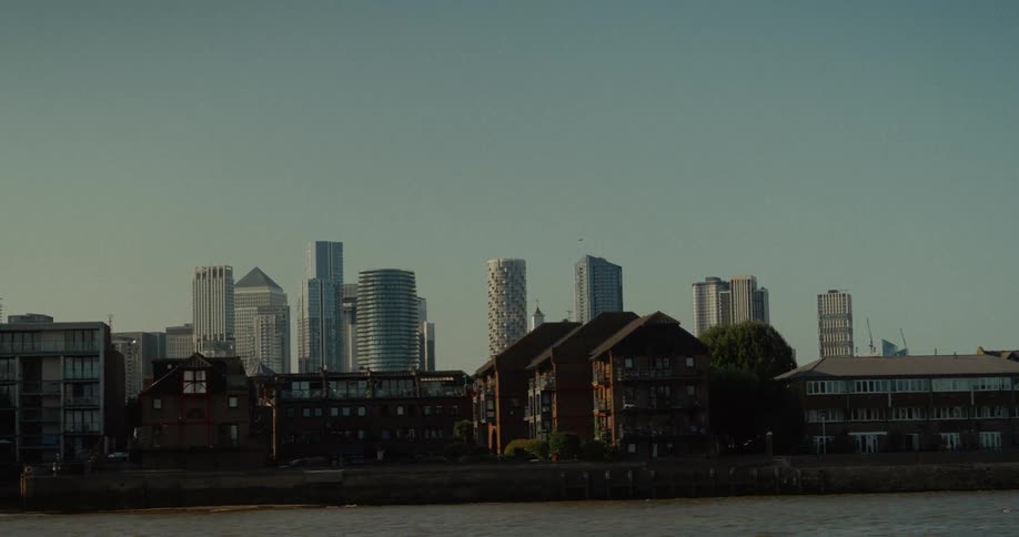 Seaside suburb and skyscrapers on the horizon