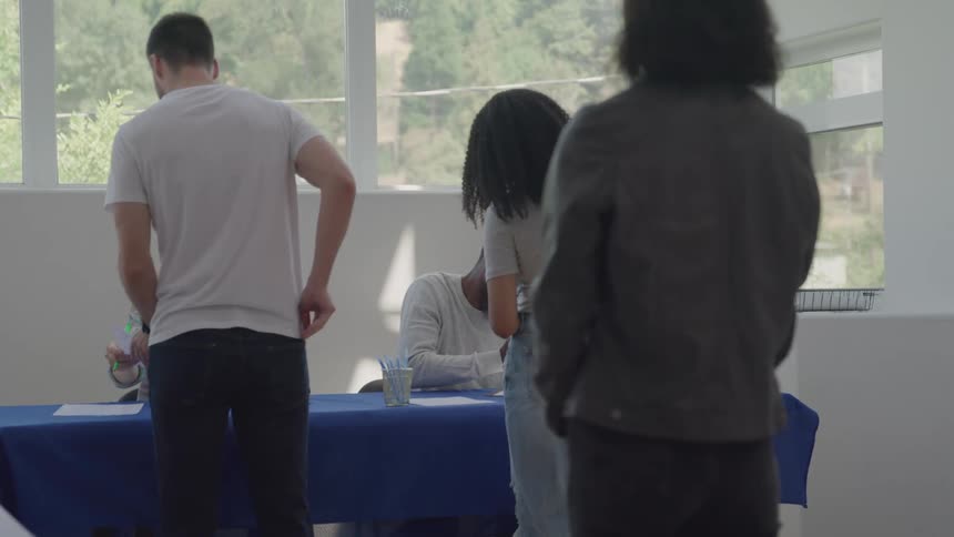People wait in line to vote