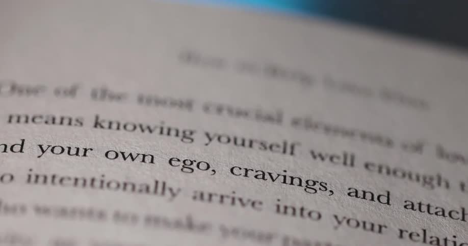 Text in focus in a book
