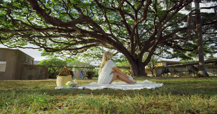 The woman is reading a book while having a picnic