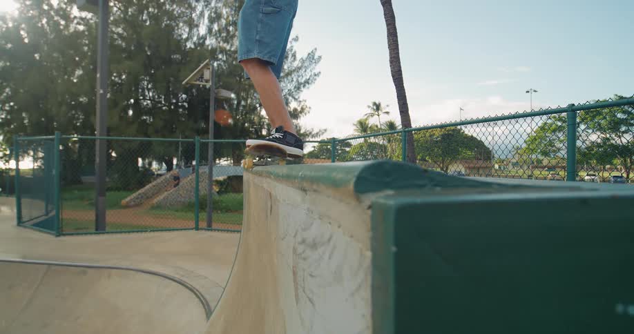 The man is skateboarding on the ramp